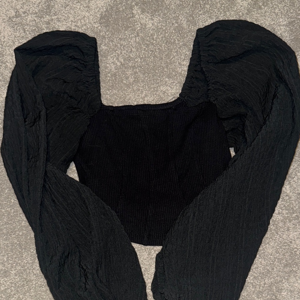 Urban Outfitters Black Textured Puff Sleeve Top